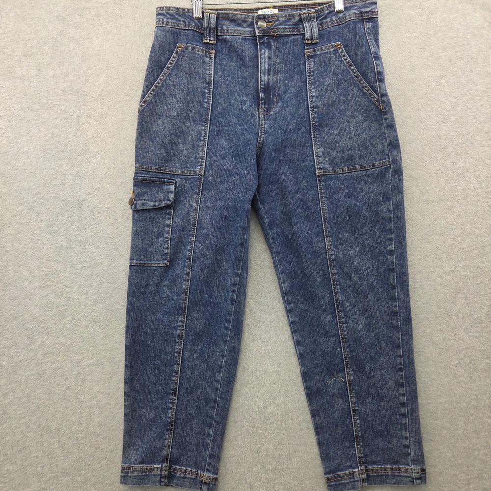 90s Mall Girl High Rise Cargo Acid Wash Tapered Ankle TIME AND TRU Jean Women 14